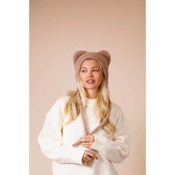 SVNX bear ear beanie in beige, imported from the UK
