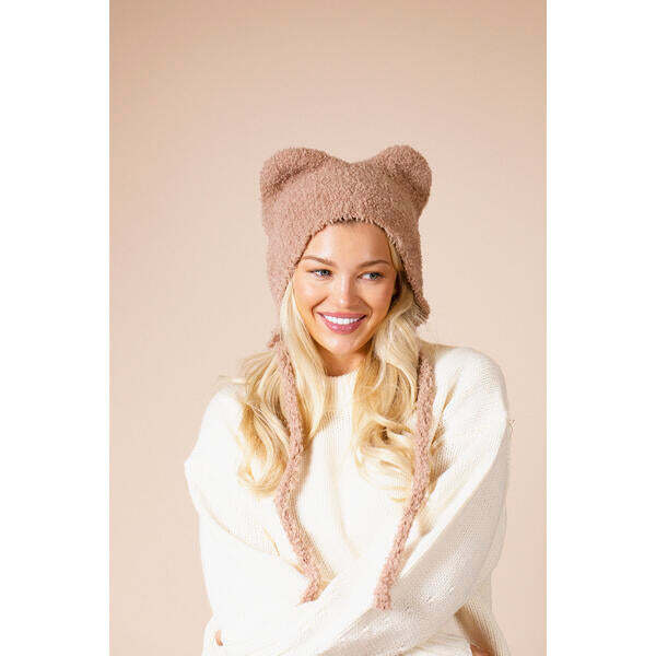SVNX bear ear beanie in beige, imported from the UK