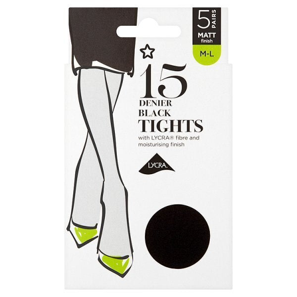 Superdrug 5 Pack 15 Denier Lycra Tights -Black