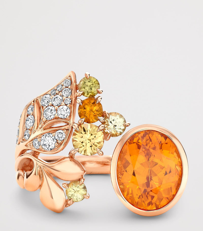 Boodles rose gold diamond garnet sapphire ring, imported from the UK