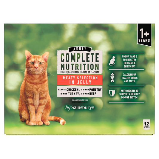 Sainsbury's Complete Nutrition 1+ Adult Cat Food Meat Selection in Jelly 12 x 100g GOODS Sainsburys   