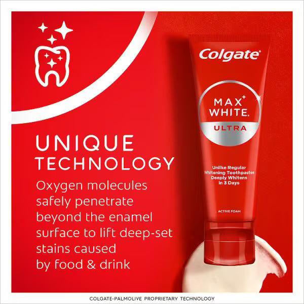 Colgate Max White Ultra Active Foam Whitening Toothpaste 75ml - British product