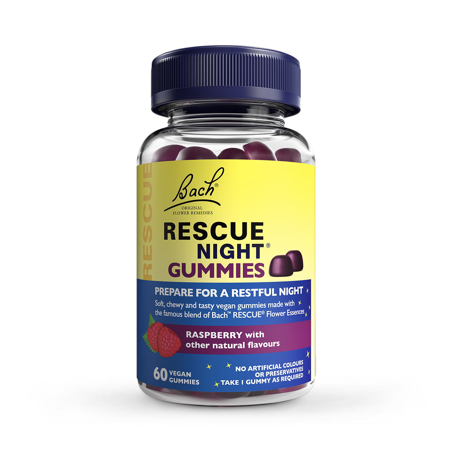 Rescue Remedy Night Gummies Raspberry 60 Gummies, imported from the UK