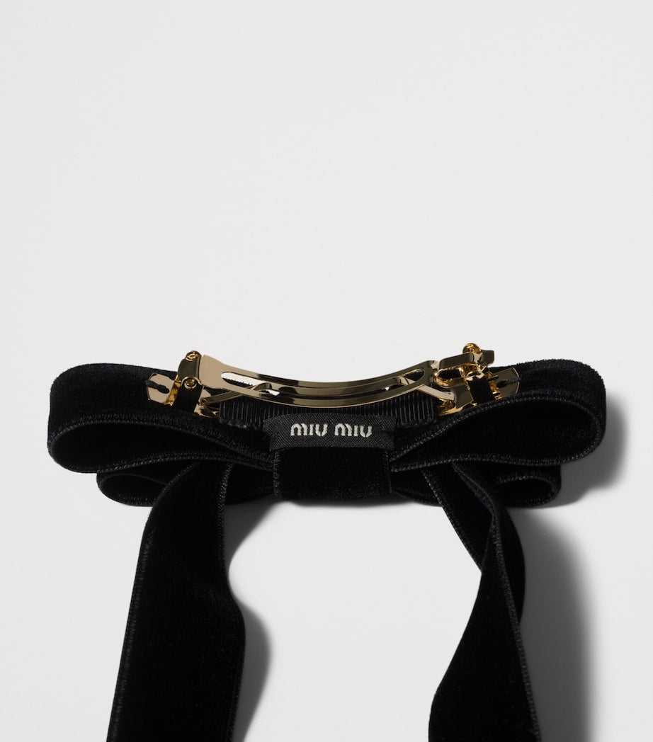 Miu Miu velvet bow hair clip gold-tone logo - British product