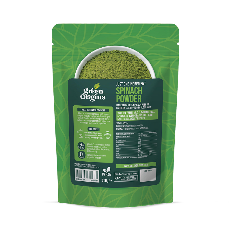 Green Origins Spinach Powder 200g superfood supplement (British brand)
