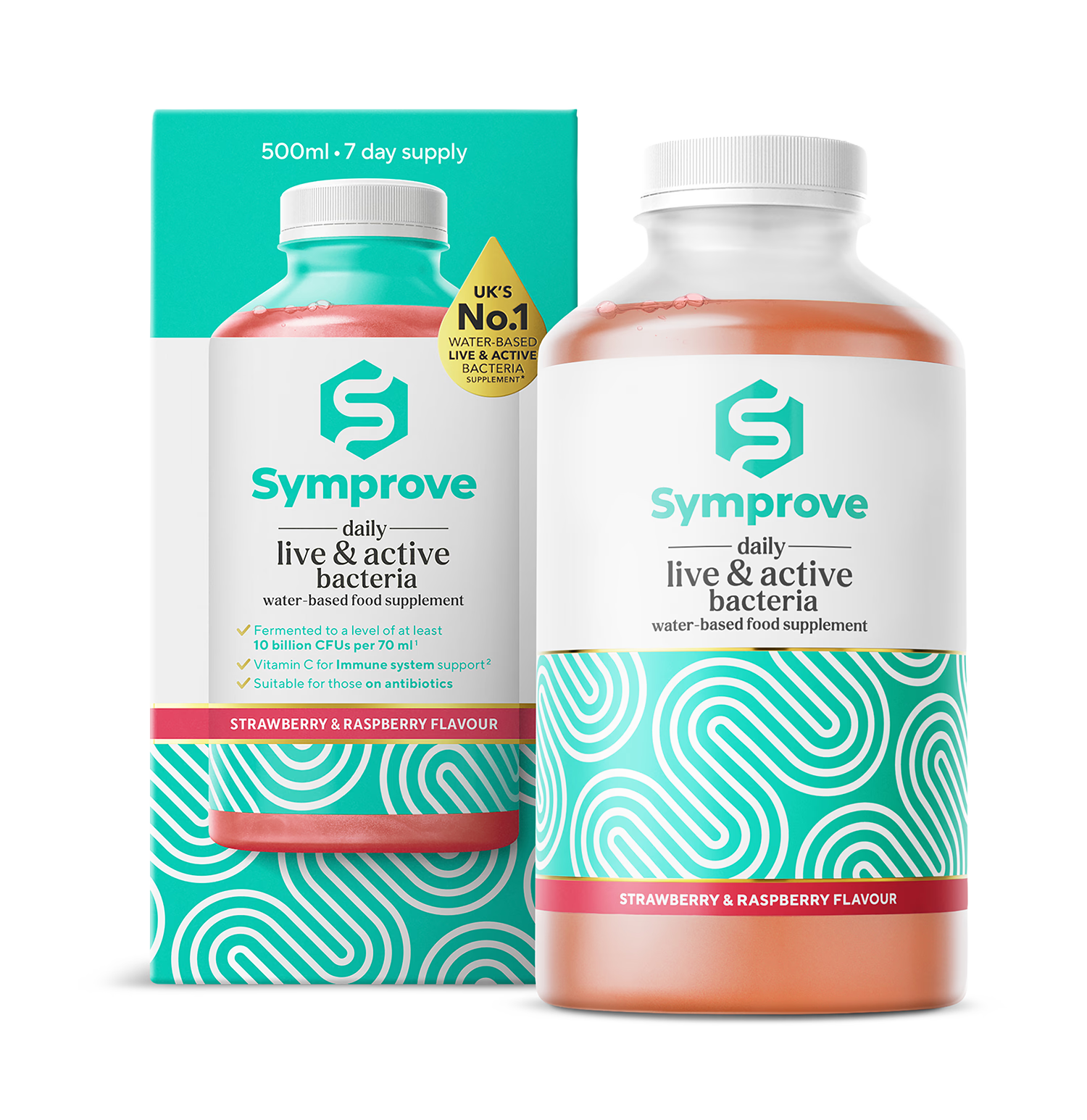 Symprove live bacteria strawberry raspberry supplement 500ml - British product