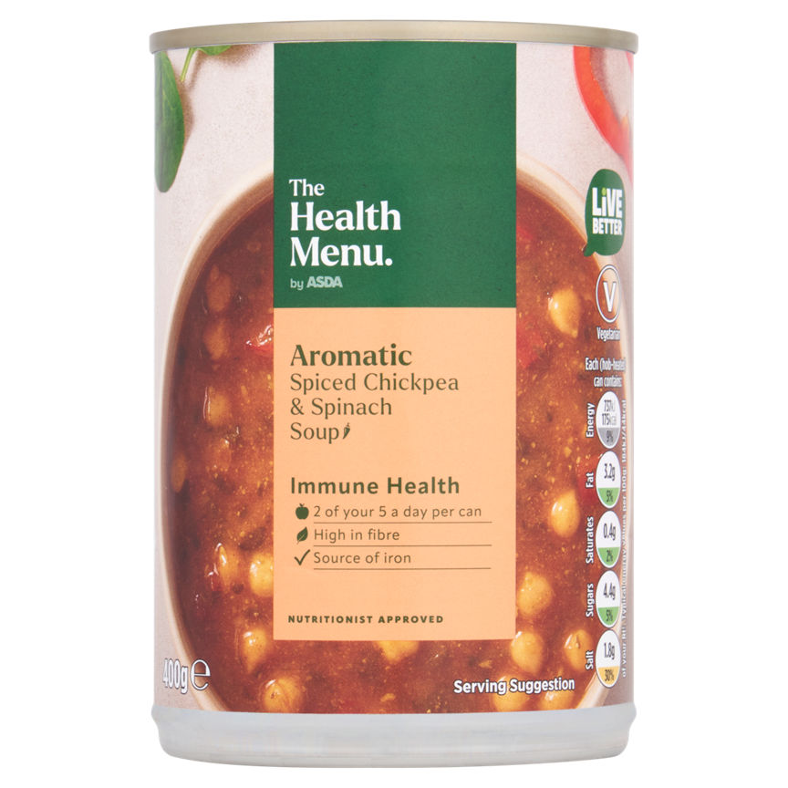 The Health Menu by ASDA Aromatic Spiced Chickpea & Spinach Soup 400g ...