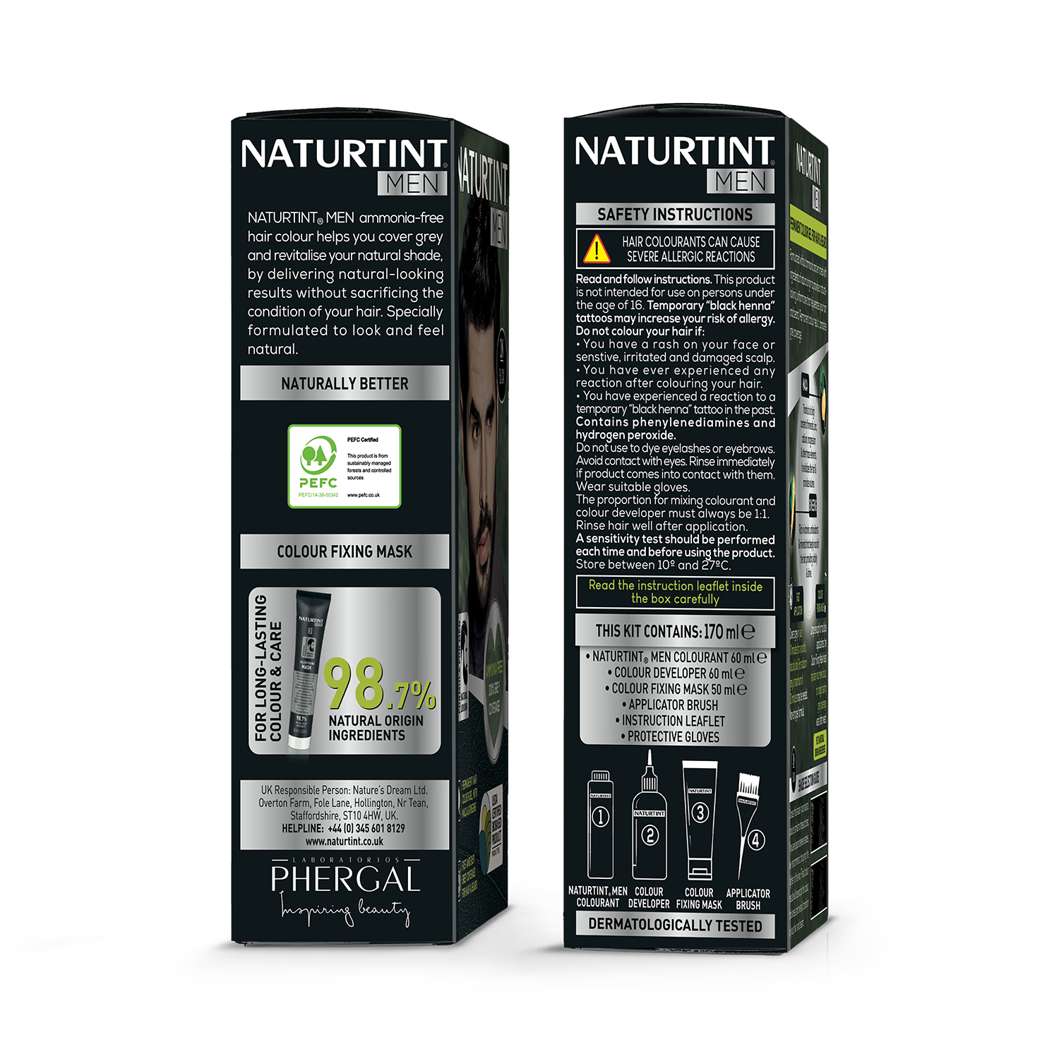 Naturtint Men hair colour gel 1N Black 170ml, imported from the UK