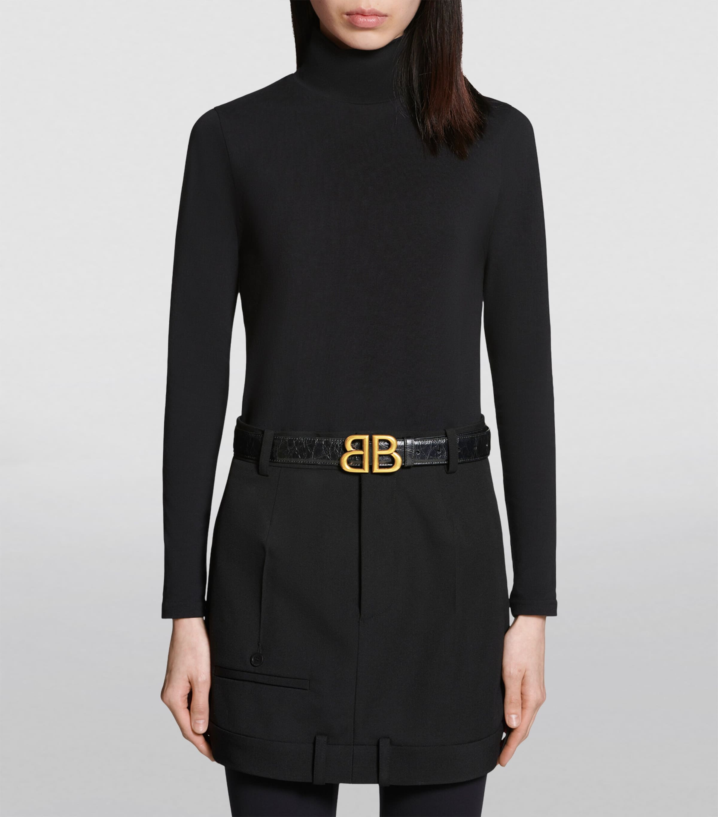 Balenciaga calfskin logo belt textured finish gold B, UK version