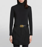 Balenciaga calfskin logo belt textured finish gold B, UK version