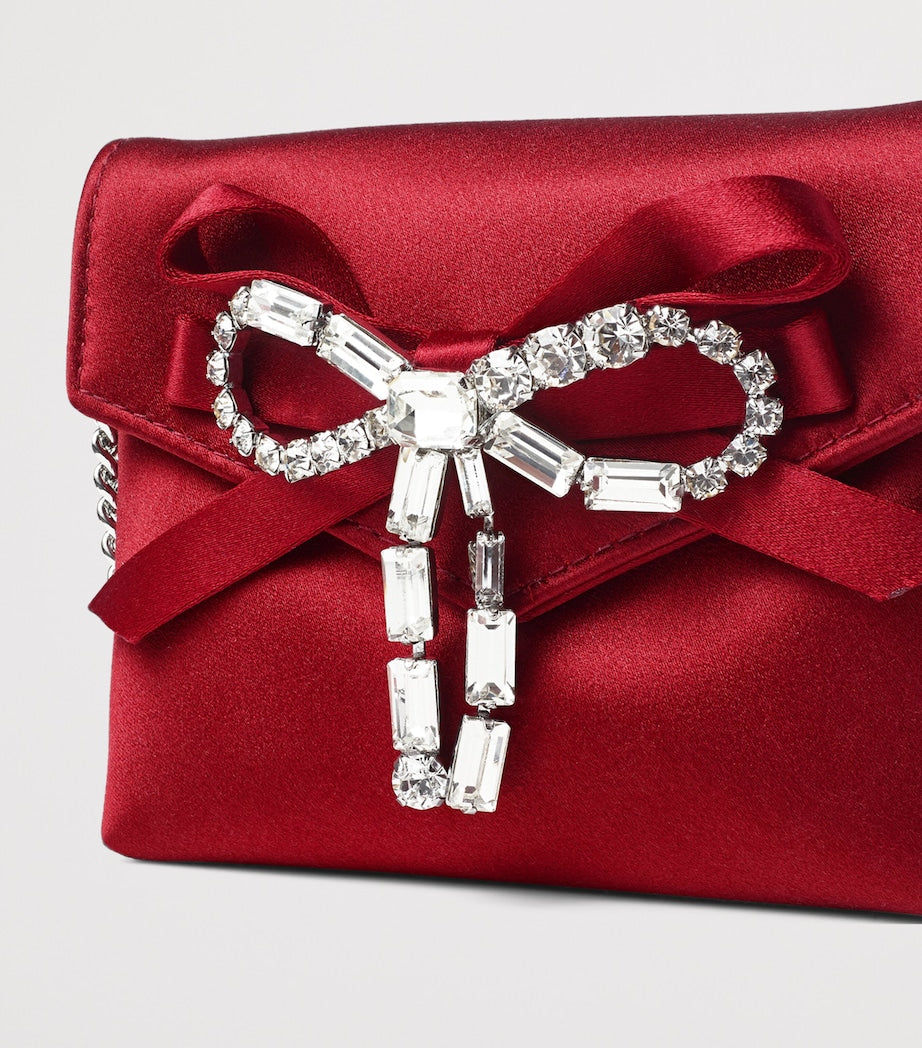 Jimmy Choo satin card holder with crystal bow, imported from the UK