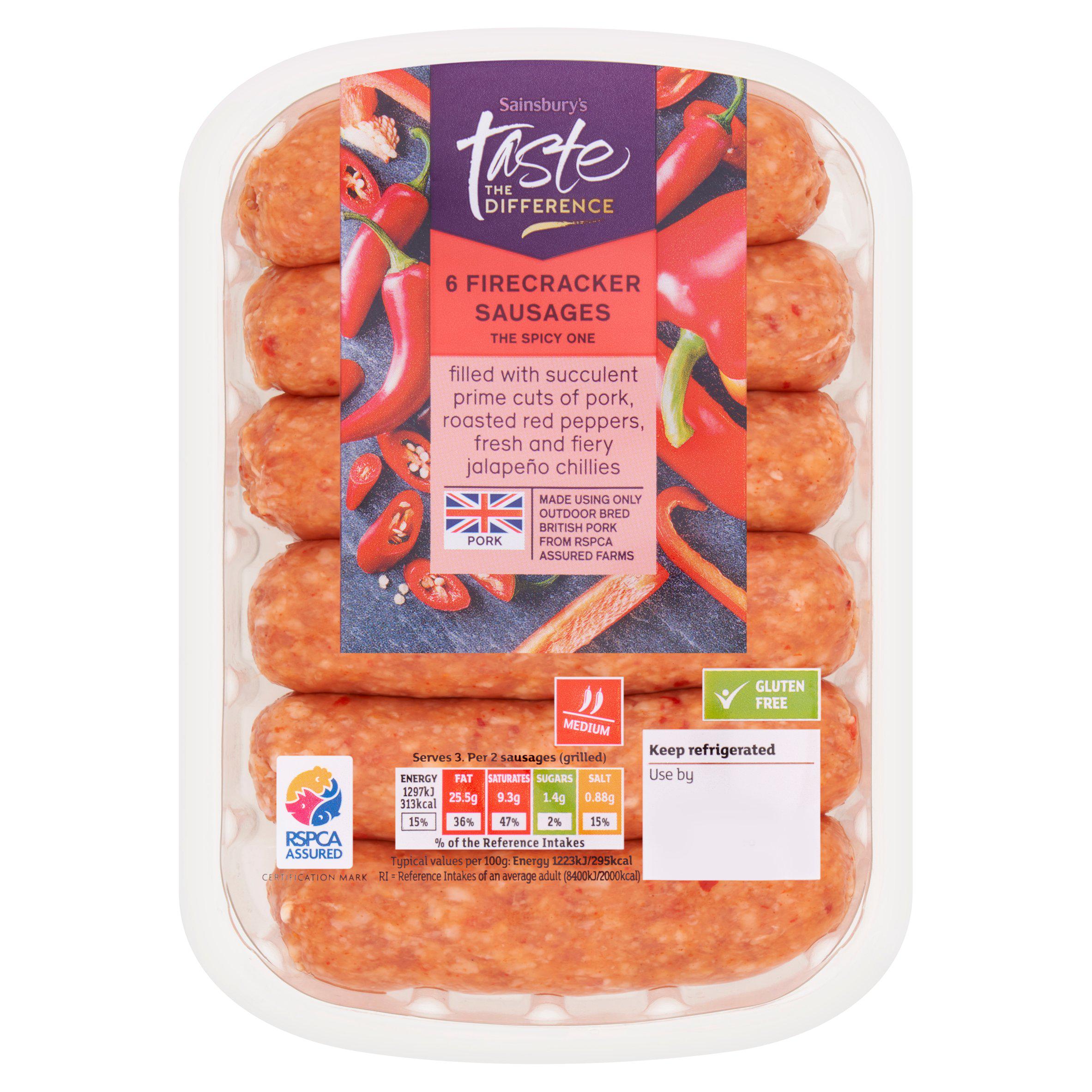 Sainsbury's Firecracker British Pork Sausages, Taste the Difference x6 (The Spicy One) GOODS Sainsburys   