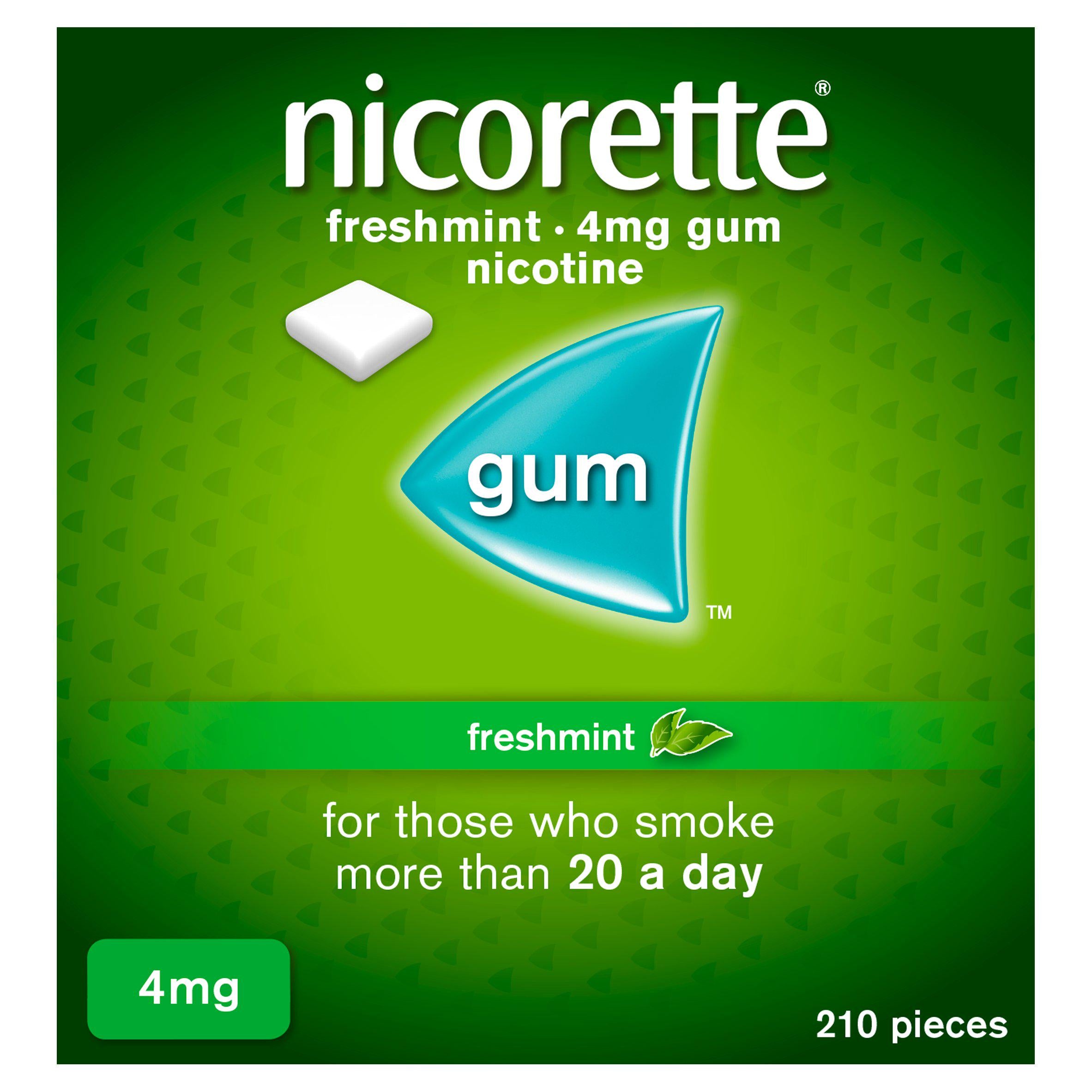 Nicorette Freshmint Chewing Gum - 4mg, x210 Pieces (stop smoking aid) smoking control Sainsburys   