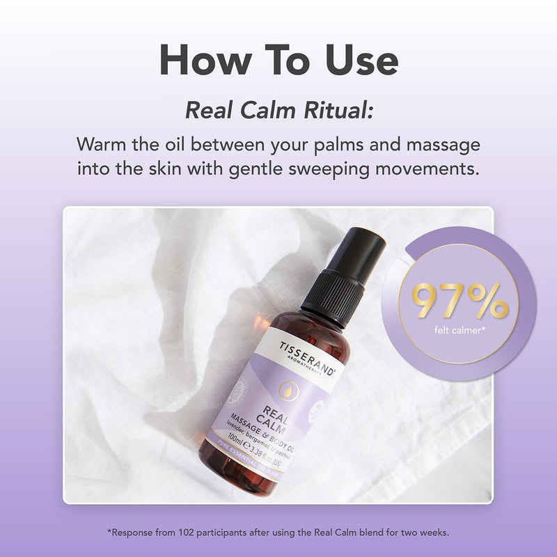 Tisserand Real Calm Massage Body Oil 100ml, imported from the UK