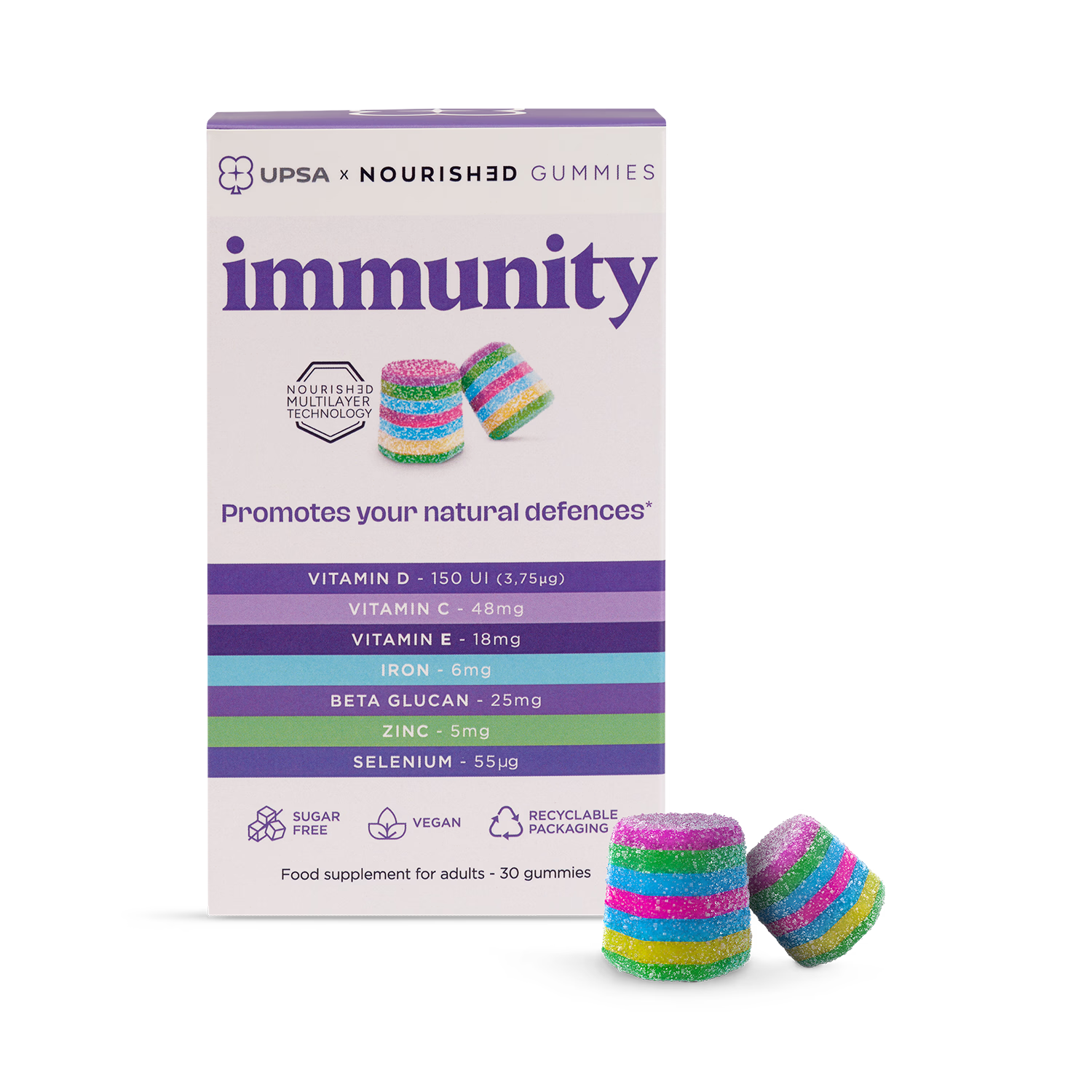UPSA Nourished 7-in-1 immunity gummies 30 count (British brand)