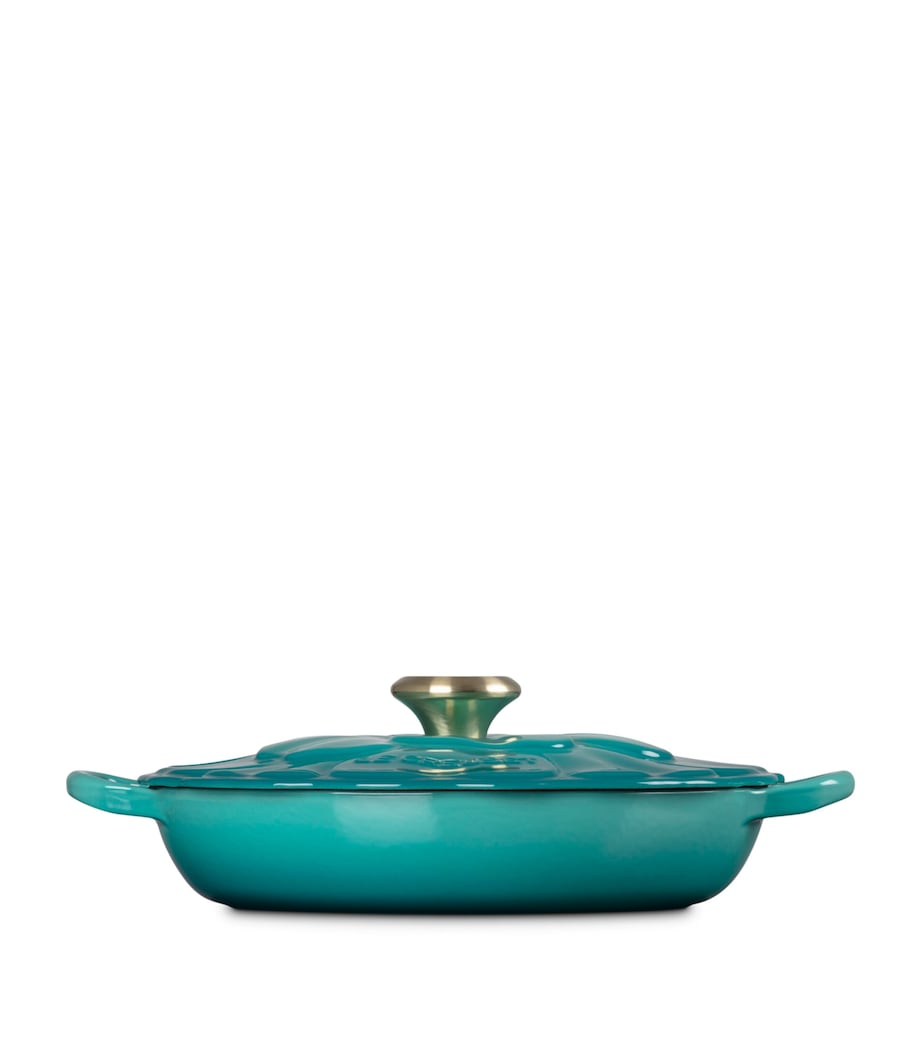 Le Creuset cast iron petal shallow casserole 26cm, imported from the UK