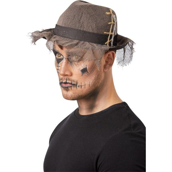 Smiffys gothic distressed linen trilby hat in grey, imported from the UK