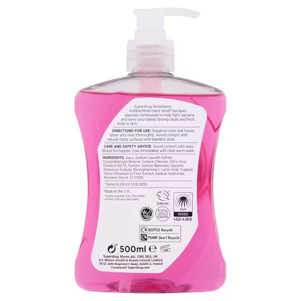 Superdrug Antibacterial Hand Wash Strawberry 500ml (British brand)