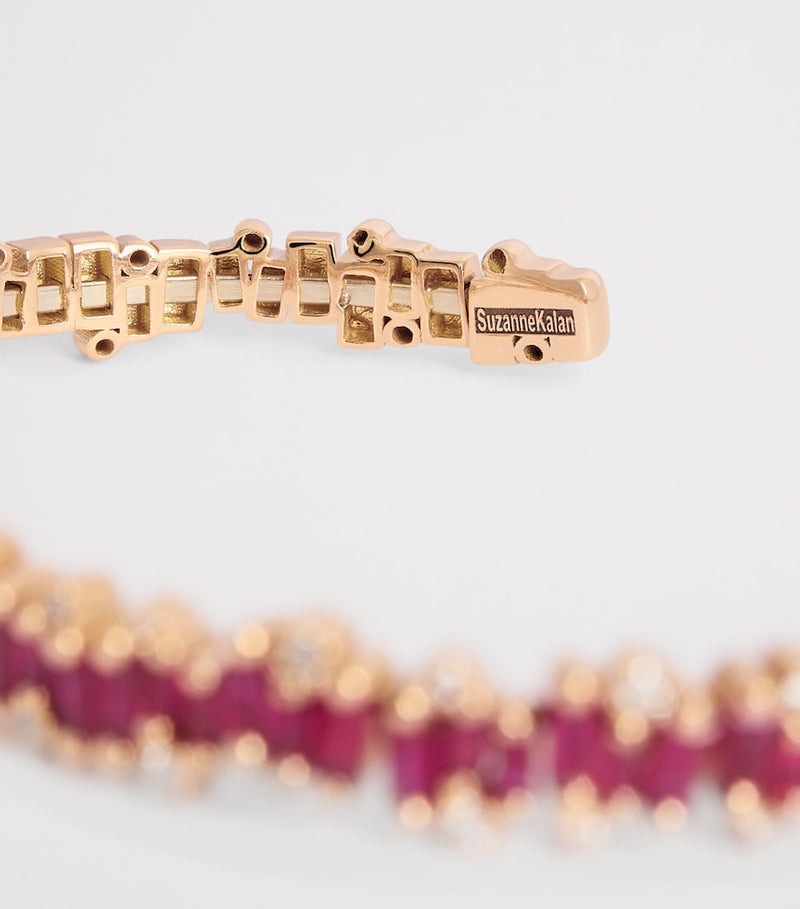 Suzanne Kalan rose gold diamond and ruby shimmer bangle (British brand)