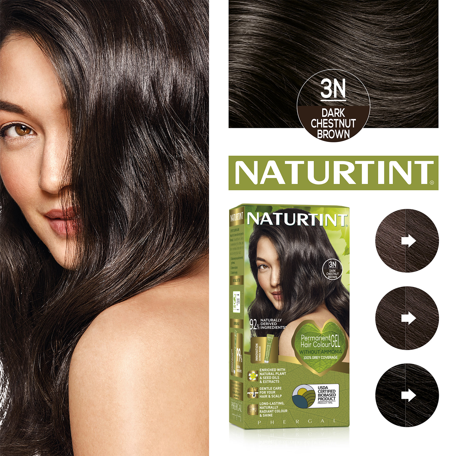 Naturtint permanent hair colour 3N dark chestnut brown, imported from the UK