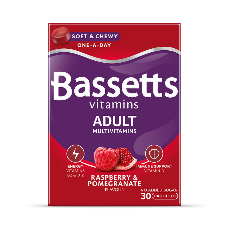 Bassetts adult multivitamins raspberry pomegranate pastilles 30 count (British brand)