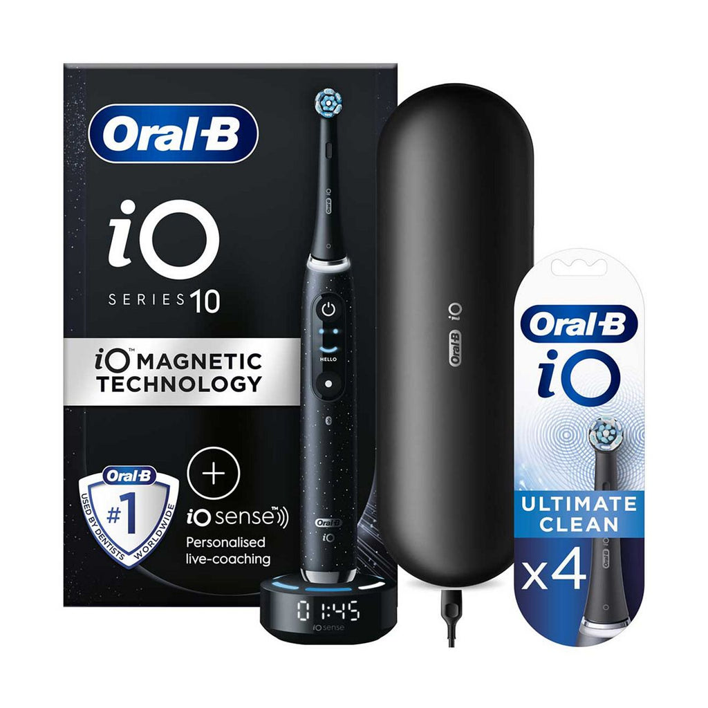 Oral-B iO10 Electric Toothbrush Cosmic Black + iO™ Ultimate Clean Black Replacement Electric Toothbrush Heads 4 Pack Bundle