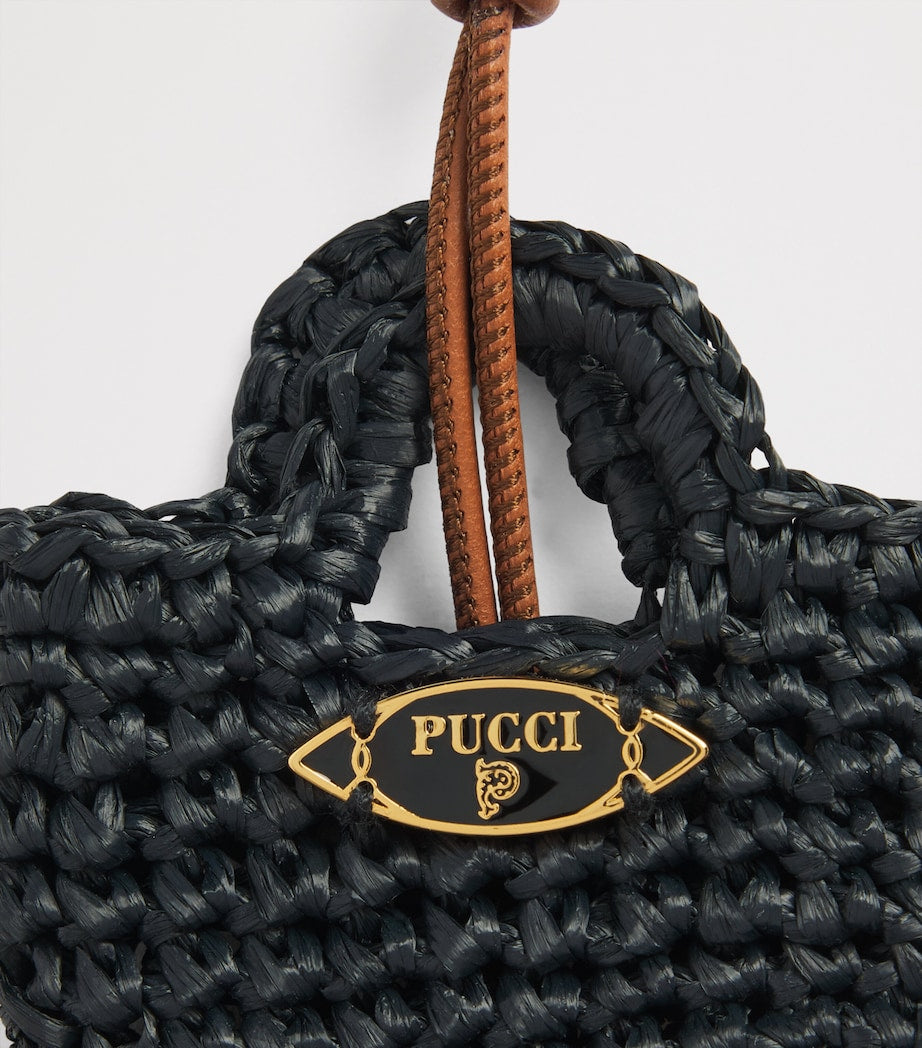 PUCCI mini raffia bag charm with gold-tone keyring (British brand)