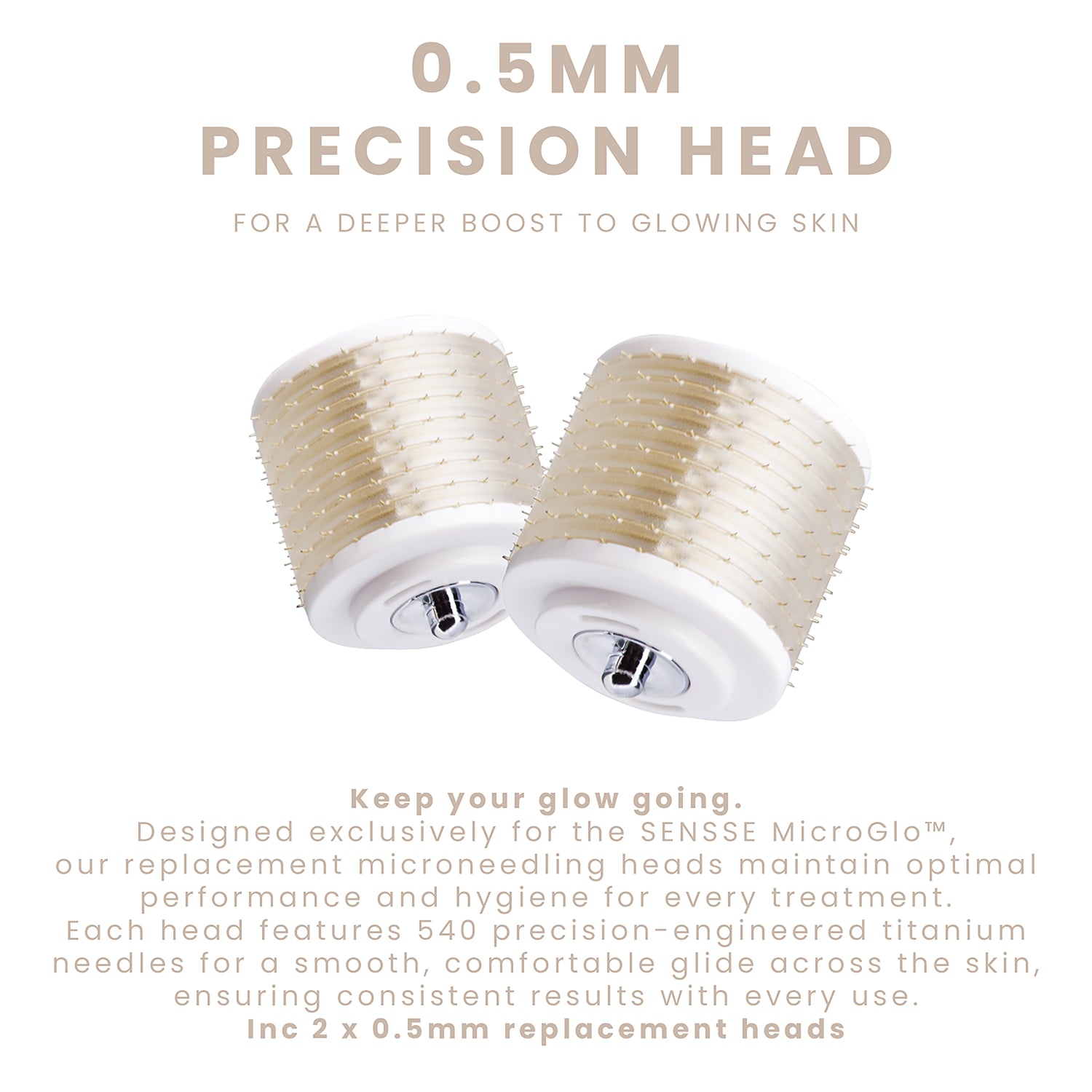 SENSSE MicroGlo 0.5mm microneedling heads (2 pack), imported from the UK
