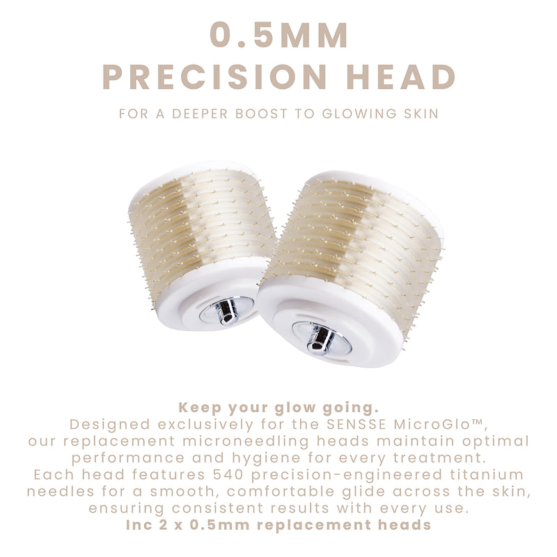 SENSSE MicroGlo 0.5mm microneedling heads (2 pack), imported from the UK