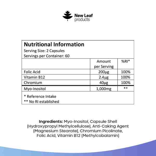 New Leaf Myo-Inositol PCOS Supplement + Folic Acid & B12