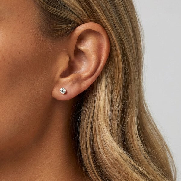 MUCHV 3mm stud earrings in 18k gold or silver, imported from the UK