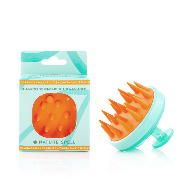 Nature Spell shampoo dispensing scalp massager, imported from the UK