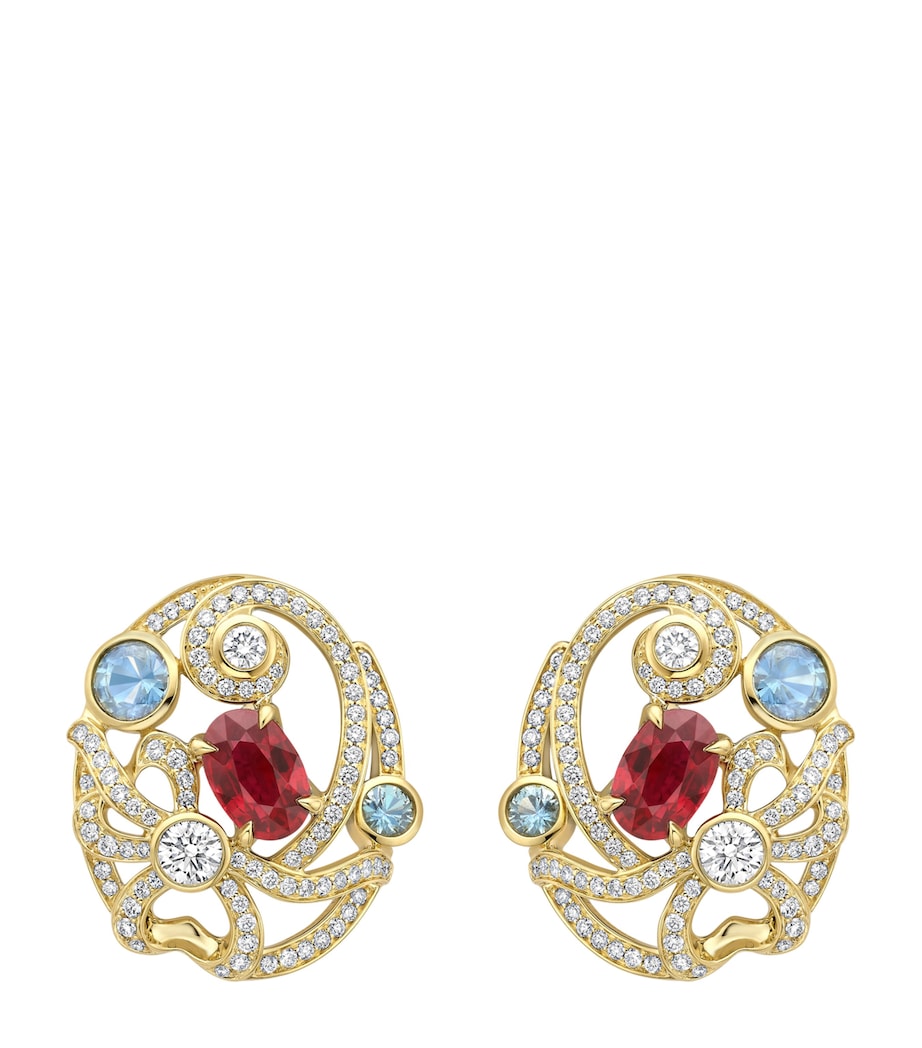 Boodles Presence Chamber earrings with rubies and sapphires, UK version