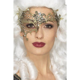 Smiffys deluxe metal filigree half eyemask gold, imported from the UK