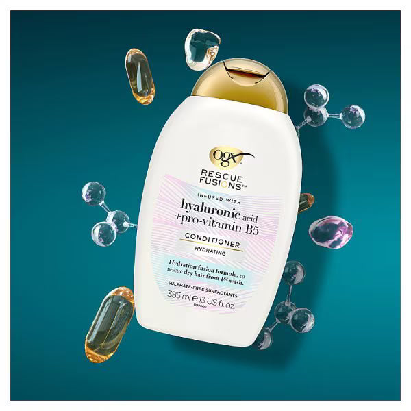 OGX Rescue Fusions Hyaluronic Acid Conditioner 385ml, imported from the UK
