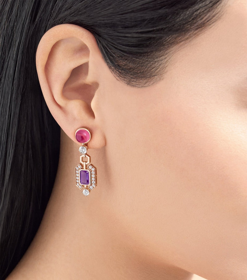 Bvlgari Allegra earrings rose gold diamonds gemstones (British brand)