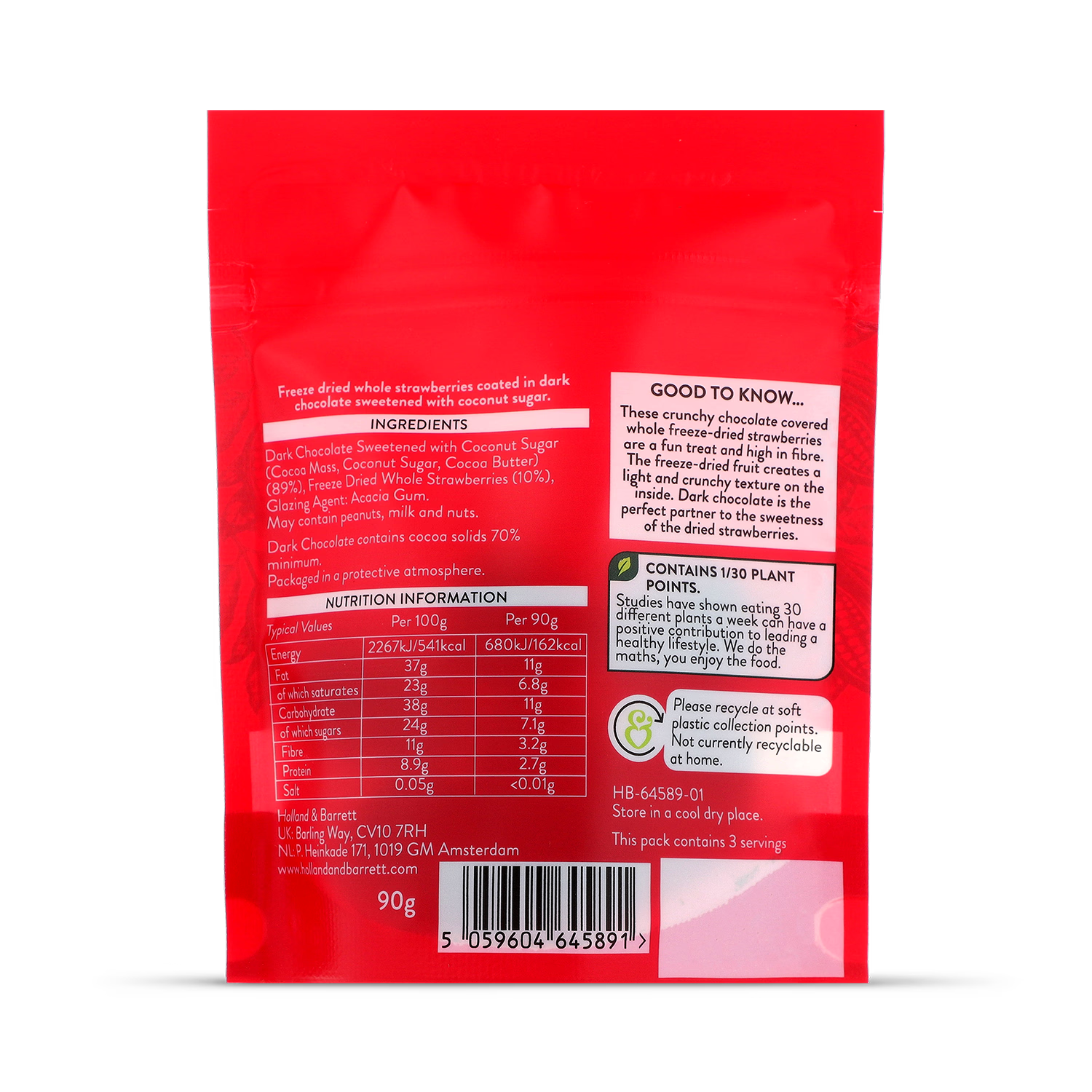 Holland & Barrett Dark Chocolate Strawries 90g, UK version