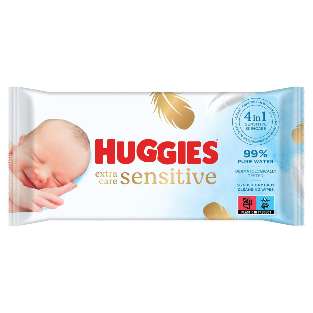 Huggies Pure Extra Care Sensitive Newborn Wet Baby Wipes, 99% Water -1 Pack (56 Wipes)