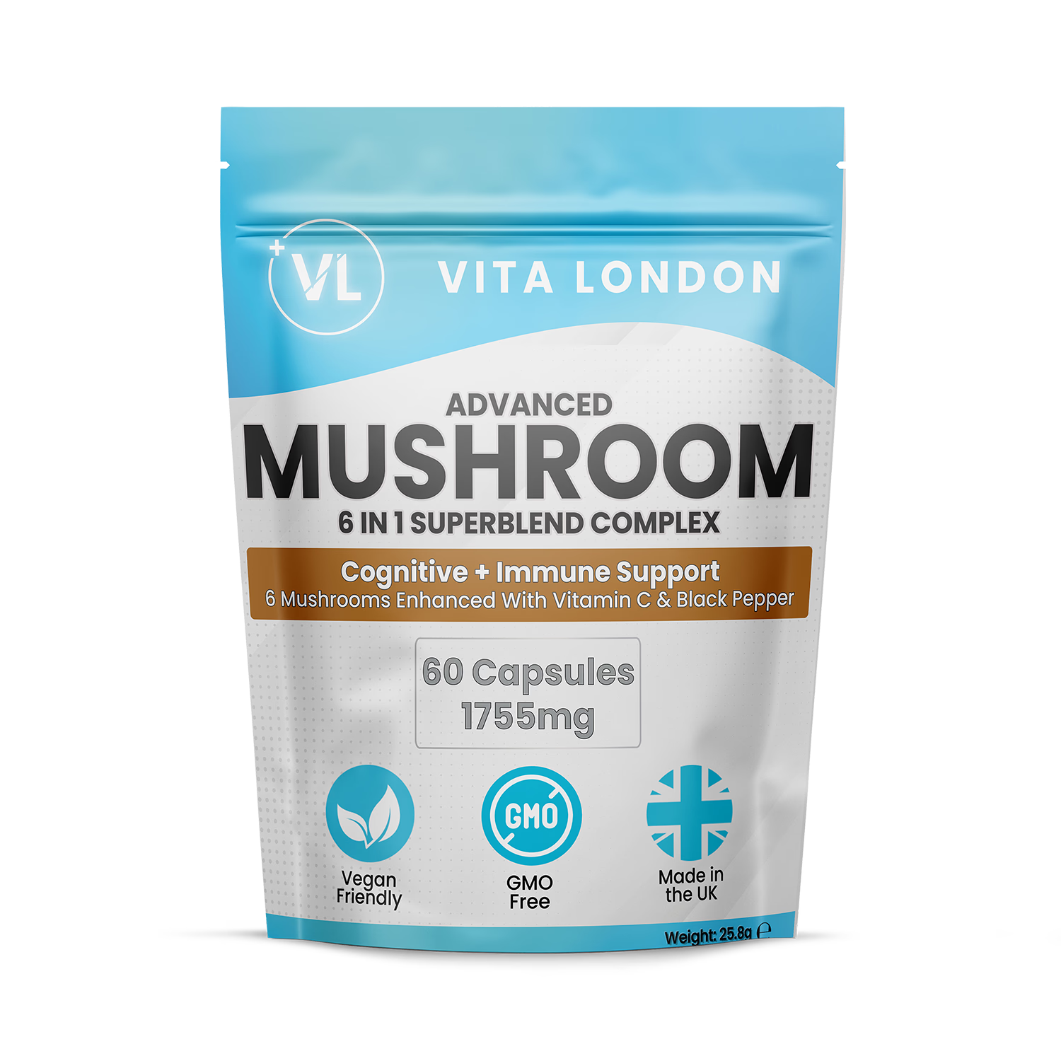 Vita London mushroom complex 6-in-1 with Lion's Mane 60 capsules - British product