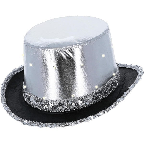 Smiffys LED light up metallic top hat silver - British product