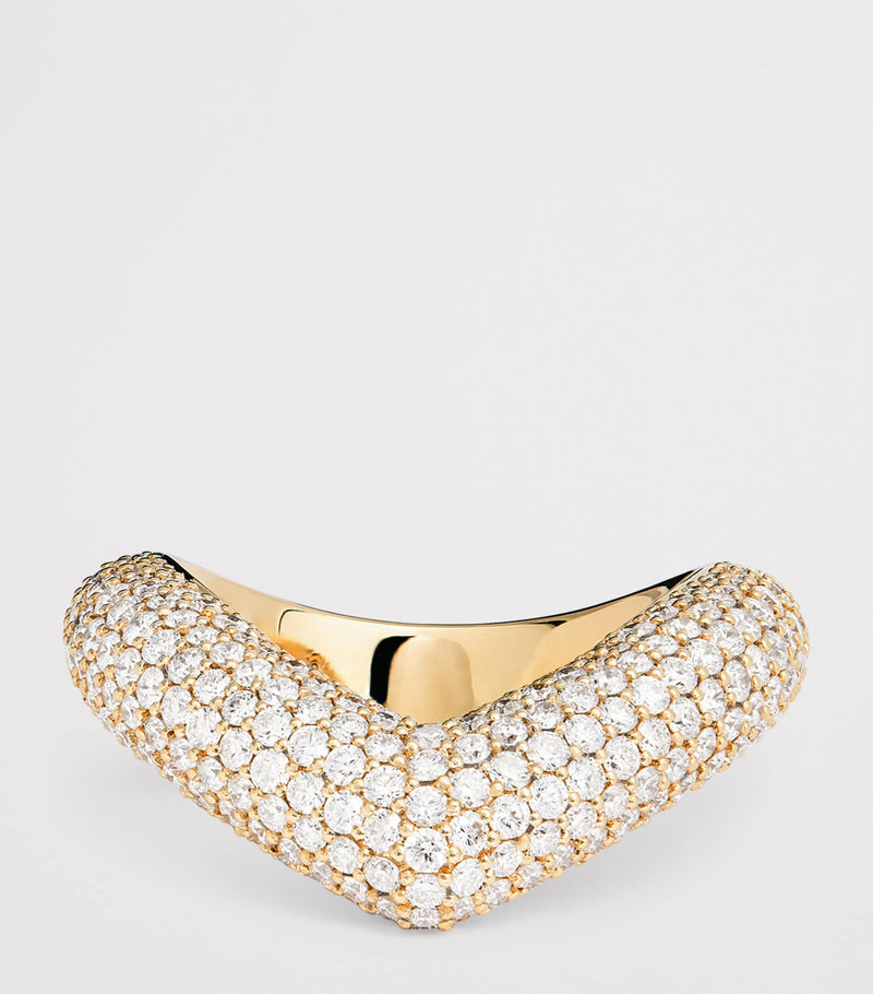 Engelbert yellow gold and diamond drop link ring - British product