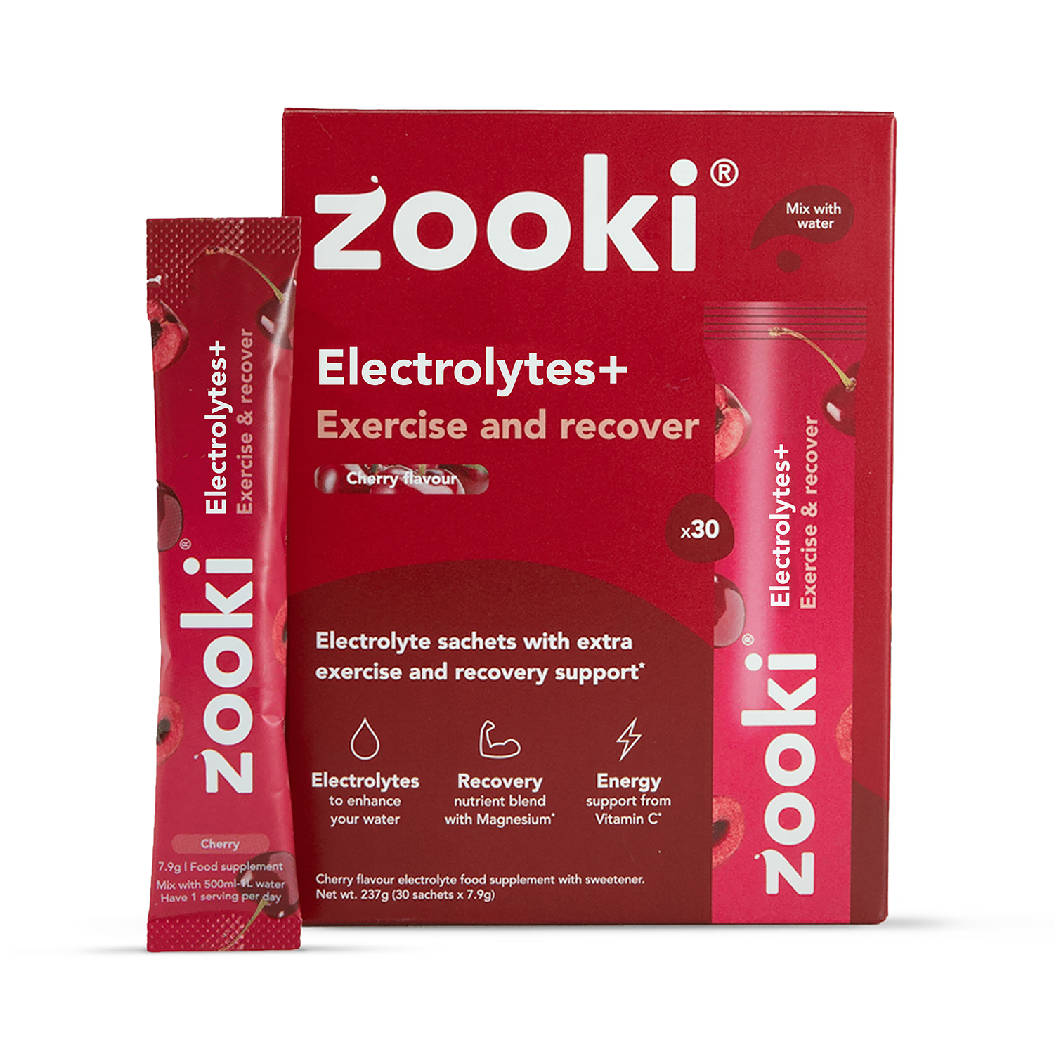 Zooki Electrolyte Powder Cherry Flavour 30 Sachets (British brand)