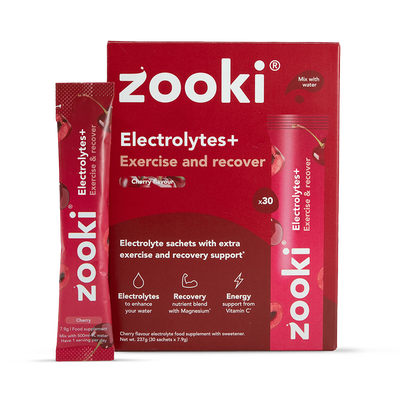 Holland & Barrett Zooki Electrolytes+ Cherry Flavour Exercise & Recover Powder 30 Sachets- Buy online at McGrocer