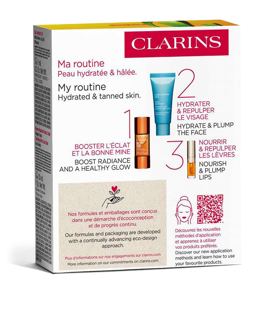Clarins summer essentials skincare set with radiance drops and lip oil - British product