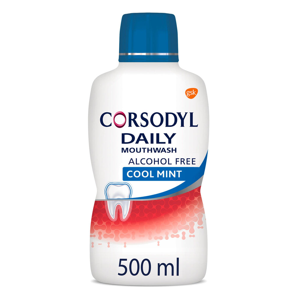 Corsodyl Cool Mint Daily Care Alcohol Free Fluoride Mouthwash 500ml