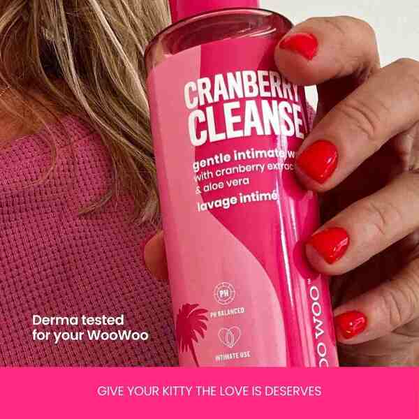 WooWoo Cranberry Cleanse pH-balanced intimate wash, imported from the UK