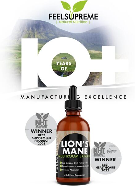 Feel Supreme Lion's Mane Mushroom Liquid 60ml, imported from the UK