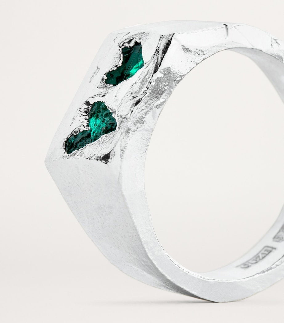 The Ouze sterling silver signet ring with emerald, UK version