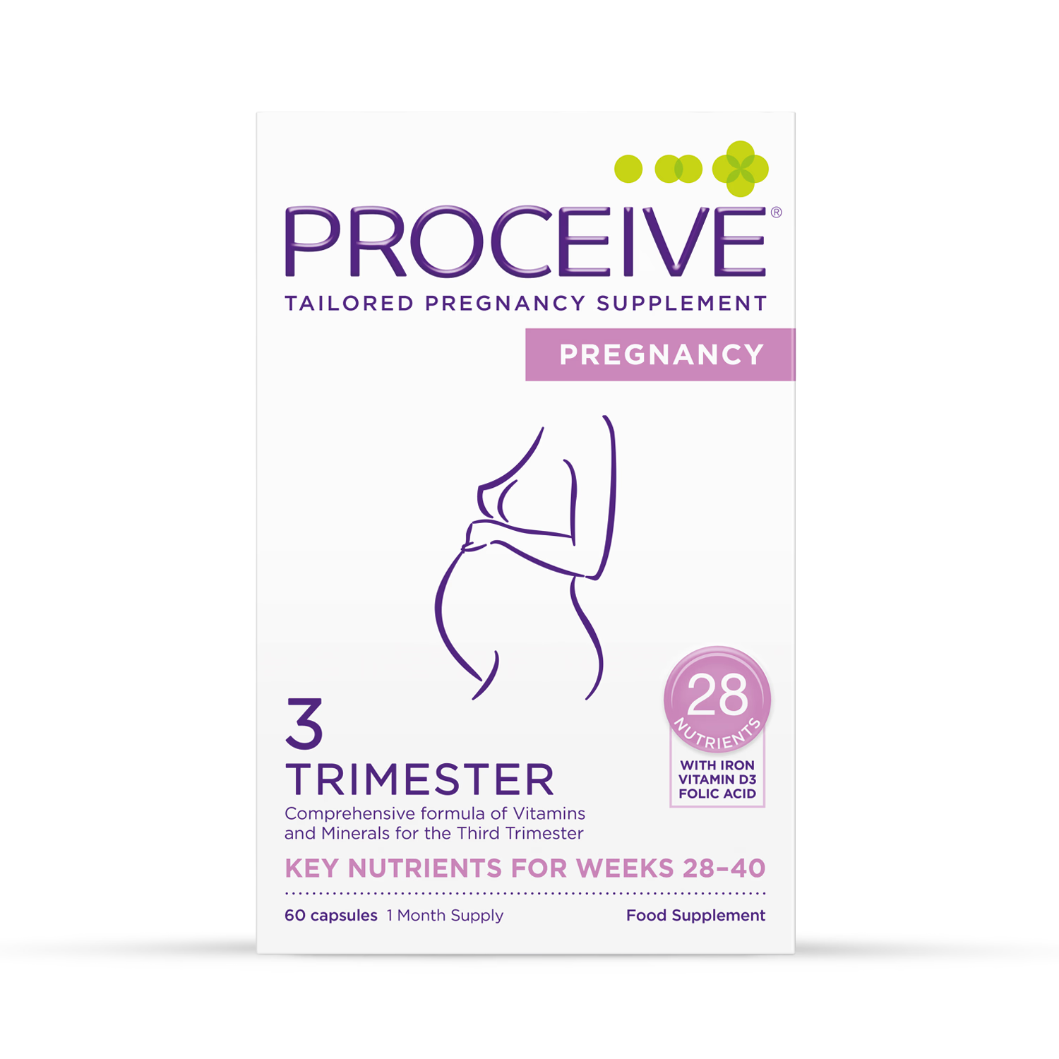 Proceive Pregnancy Trimester 3 Capsules 60 count, imported from the UK