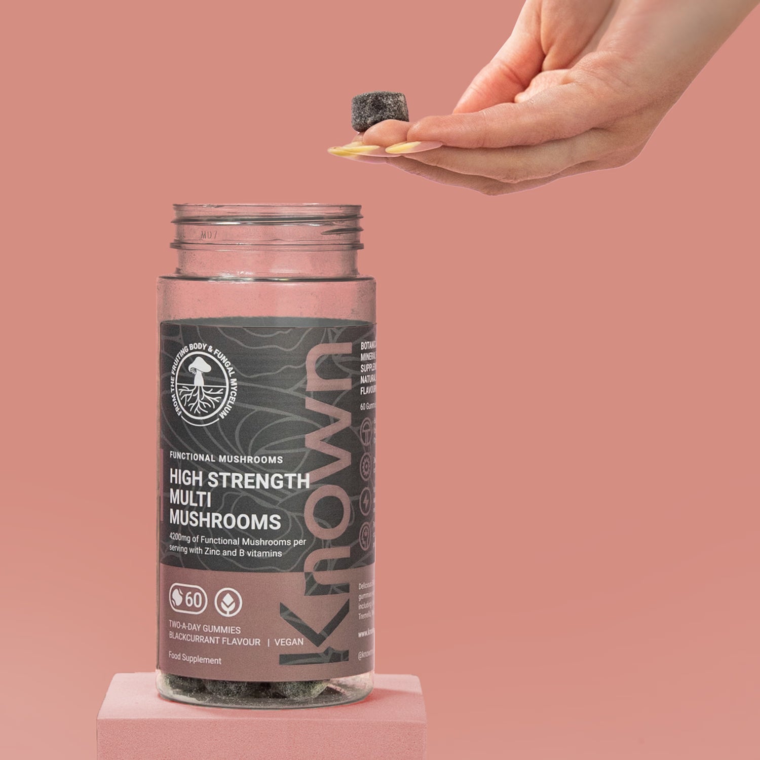 Known Nutrition blackcurrant mushroom gummies 60 count (British brand)